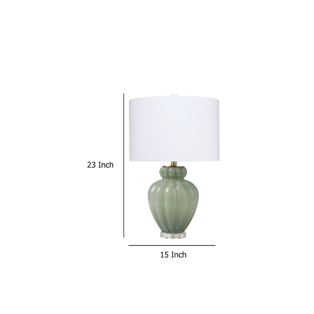 Aggy Accent Table Lamp | White Linen Shade | Green Glass Base 23’’