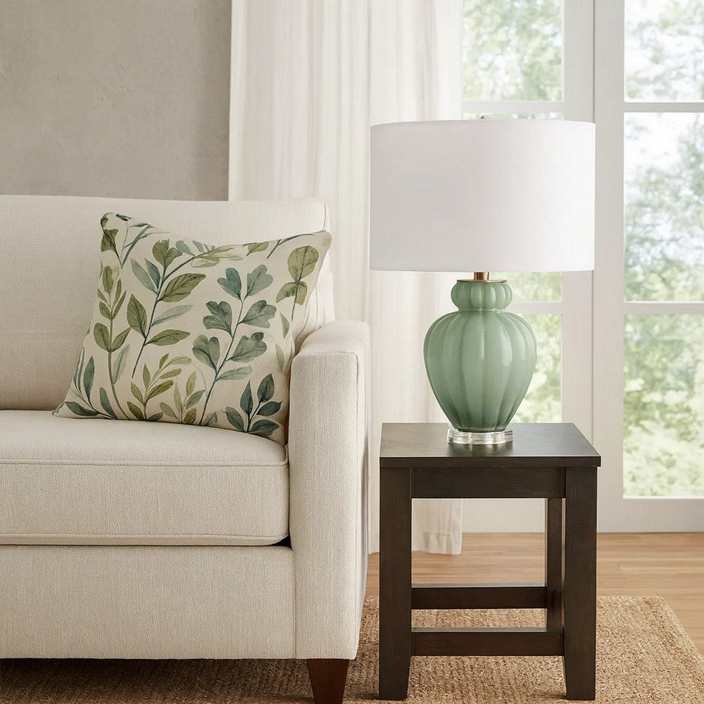 Aggy Accent Table Lamp | White Linen Shade | Green Glass Base 23"