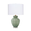 Aggy Accent Table Lamp | White Linen Shade | Green Glass Base 23"