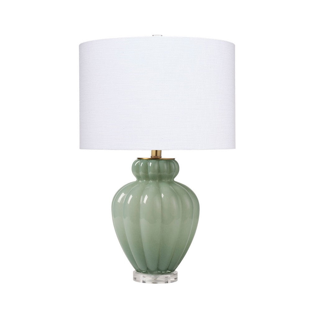 Aggy Accent Table Lamp | White Linen Shade | Green Glass Base 23"
