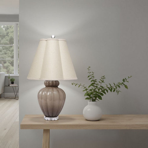 Aggy Accent Table Lamp | 23" | Linen Scallop Shade | Taupe Glass Base