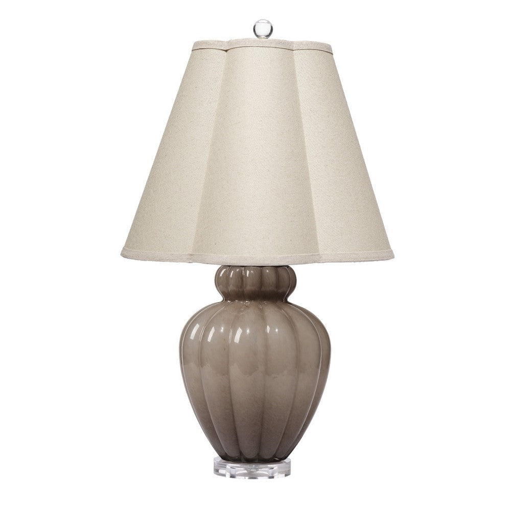 Aggy Accent Table Lamp | 23" | Linen Scallop Shade | Taupe Glass Base