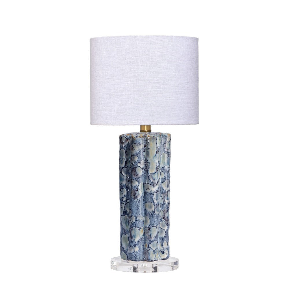 Flix Accent Table Lamp | 23’’ | White Linen | Blue Scalloped Ceramic