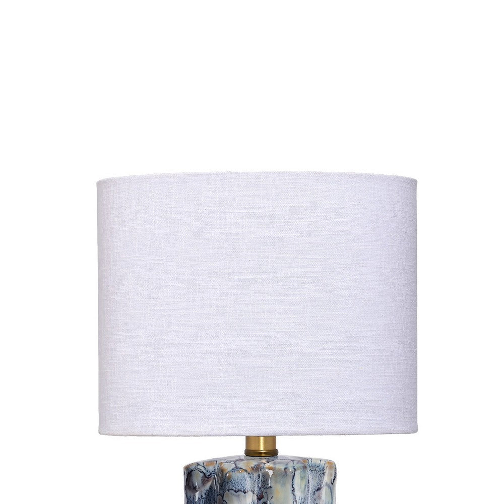 Flix Accent Table Lamp | 23’’ | White Linen | Blue Scalloped Ceramic