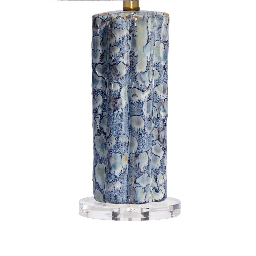 Flix Accent Table Lamp | 23’’ | White Linen | Blue Scalloped Ceramic