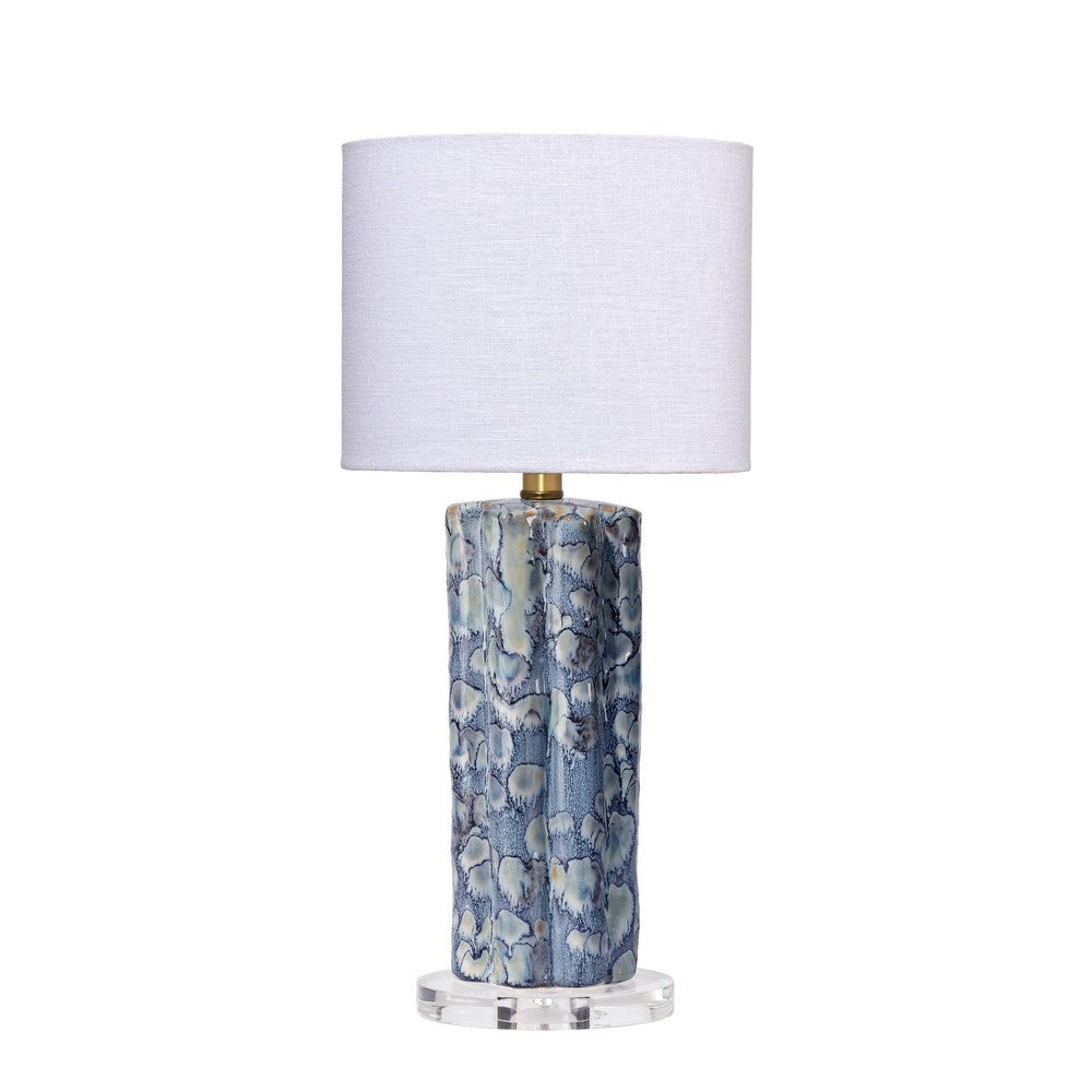 Flix Accent Table Lamp | 23" | White Linen | Blue Scalloped Ceramic