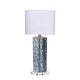 Flix Accent Table Lamp | 23" | White Linen | Blue Scalloped Ceramic