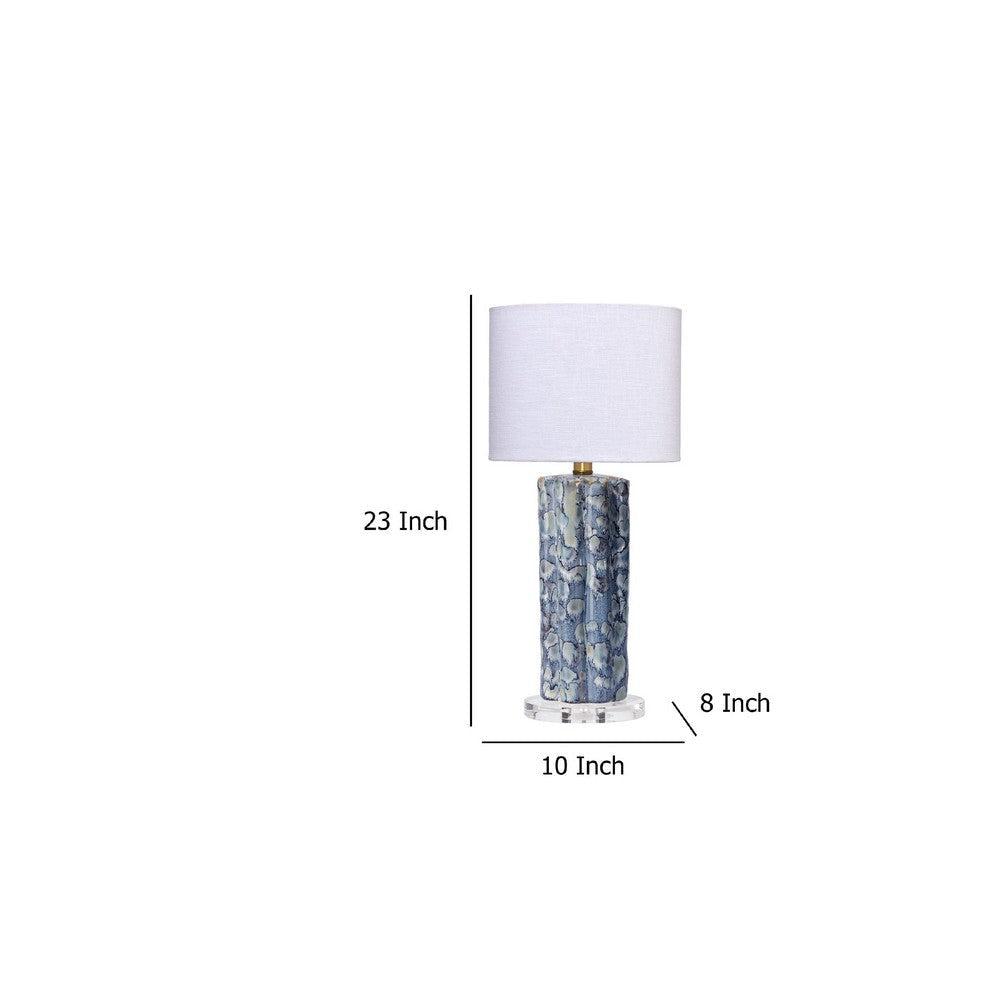 Flix Accent Table Lamp | 23’’ | White Linen | Blue Scalloped Ceramic