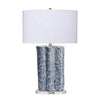 Flix Accent Table Lamp | 28’’ | White Linen | Blue Scalloped Ceramic