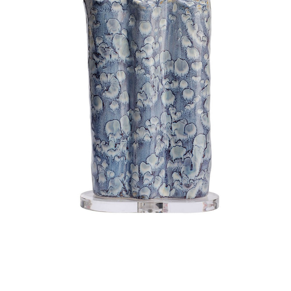 Flix Accent Table Lamp | 28’’ | White Linen | Blue Scalloped Ceramic