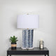 Flix Accent Table Lamp | 28" | White Linen | Blue Scalloped Ceramic