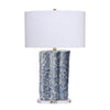 Flix Accent Table Lamp | 28" | White Linen | Blue Scalloped Ceramic