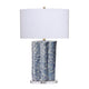 Flix Accent Table Lamp | 28" | White Linen | Blue Scalloped Ceramic