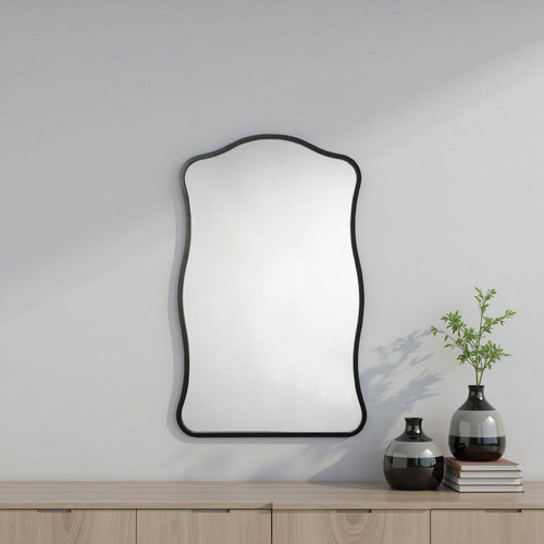 Ari Wall Mirror | 38" | Black Metal Wavy Frame | Hand Forged Iron