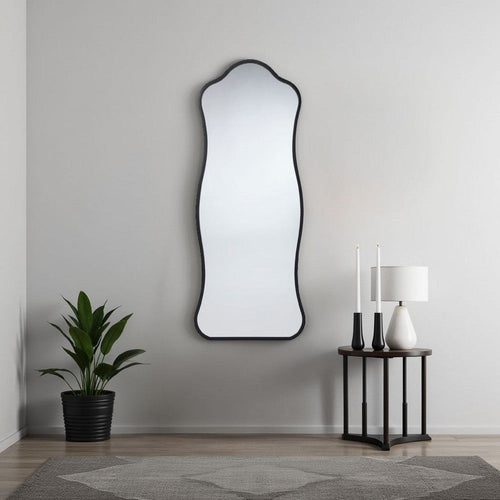 Ari Floor Mirror | 58" | Black Metal Wavy Frame | Hand Forged Iron