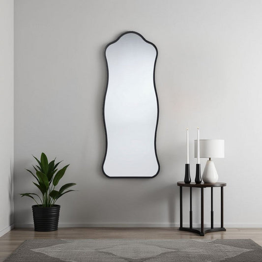 Ari Floor Mirror | 58" | Black Metal Wavy Frame | Hand Forged Iron