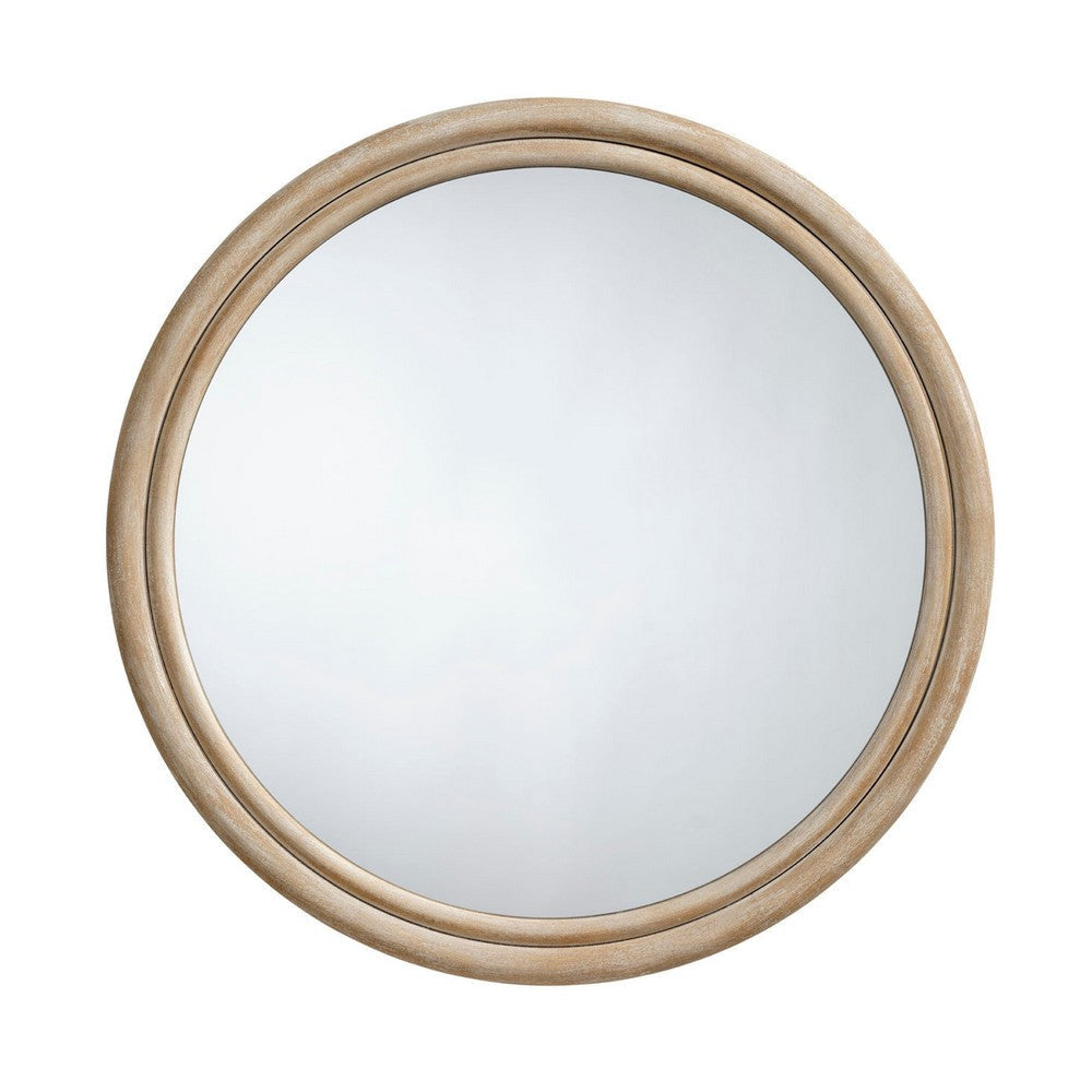 Riri Round Wall Mirror | 36’’ Brown Wood Frame | Non Beveled Frame BM334574