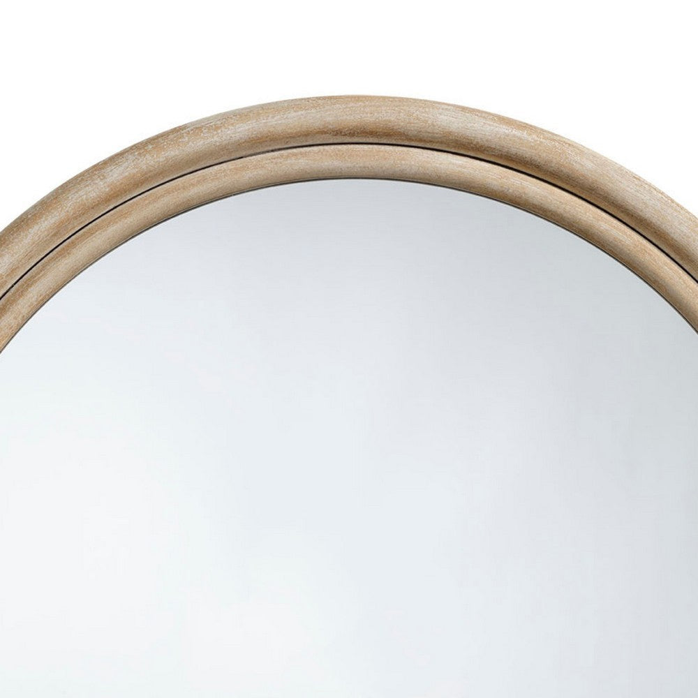 Riri Round Wall Mirror | 36’’ Brown Wood Frame | Non Beveled Frame BM334574
