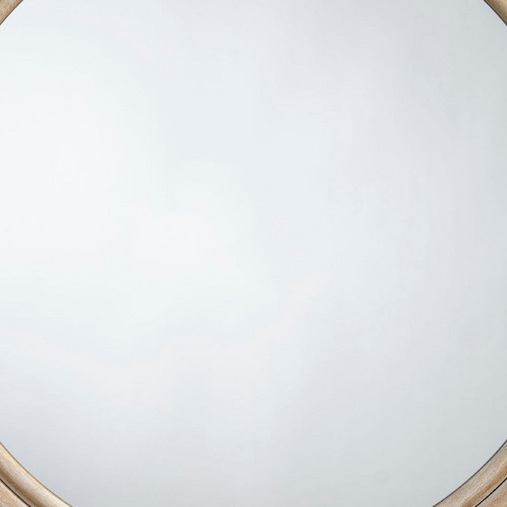 Riri Round Wall Mirror | 36’’ Brown Wood Frame | Non Beveled Frame BM334574