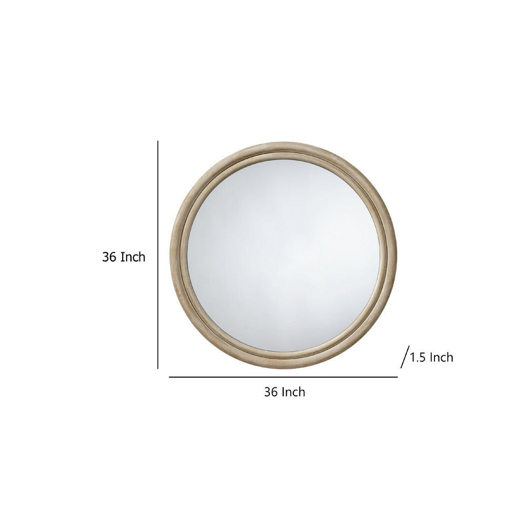Riri Round Wall Mirror | 36’’ Brown Wood Frame | Non Beveled Frame BM334574