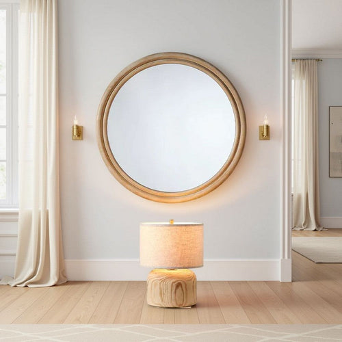 Riri Round Wall Mirror | 36" Brown Wood Frame | Non Beveled Frame