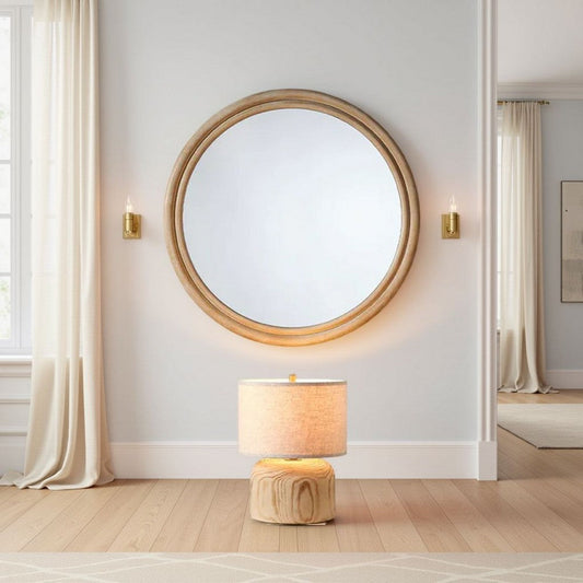 Riri Round Wall Mirror | 36" Brown Wood Frame | Non Beveled Frame