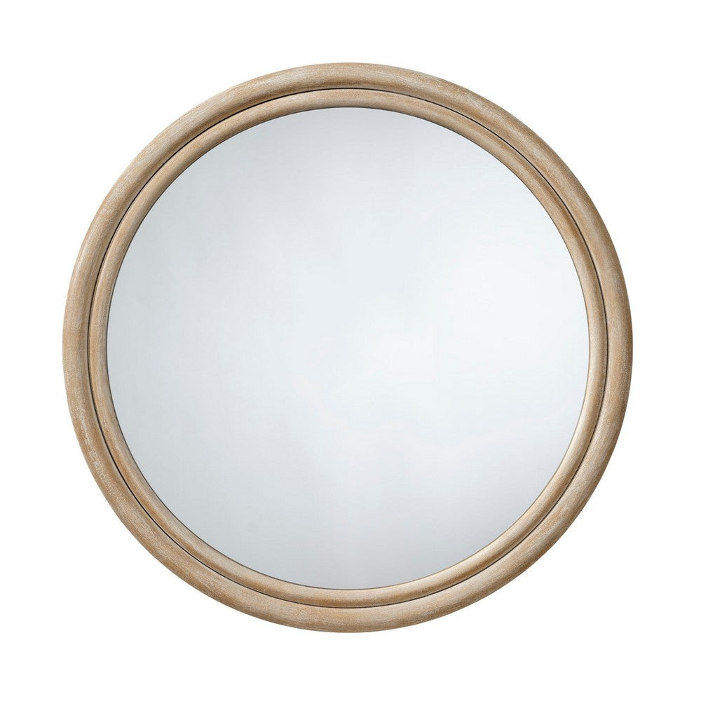 Riri Round Wall Mirror | 36" Brown Wood Frame | Non Beveled Frame