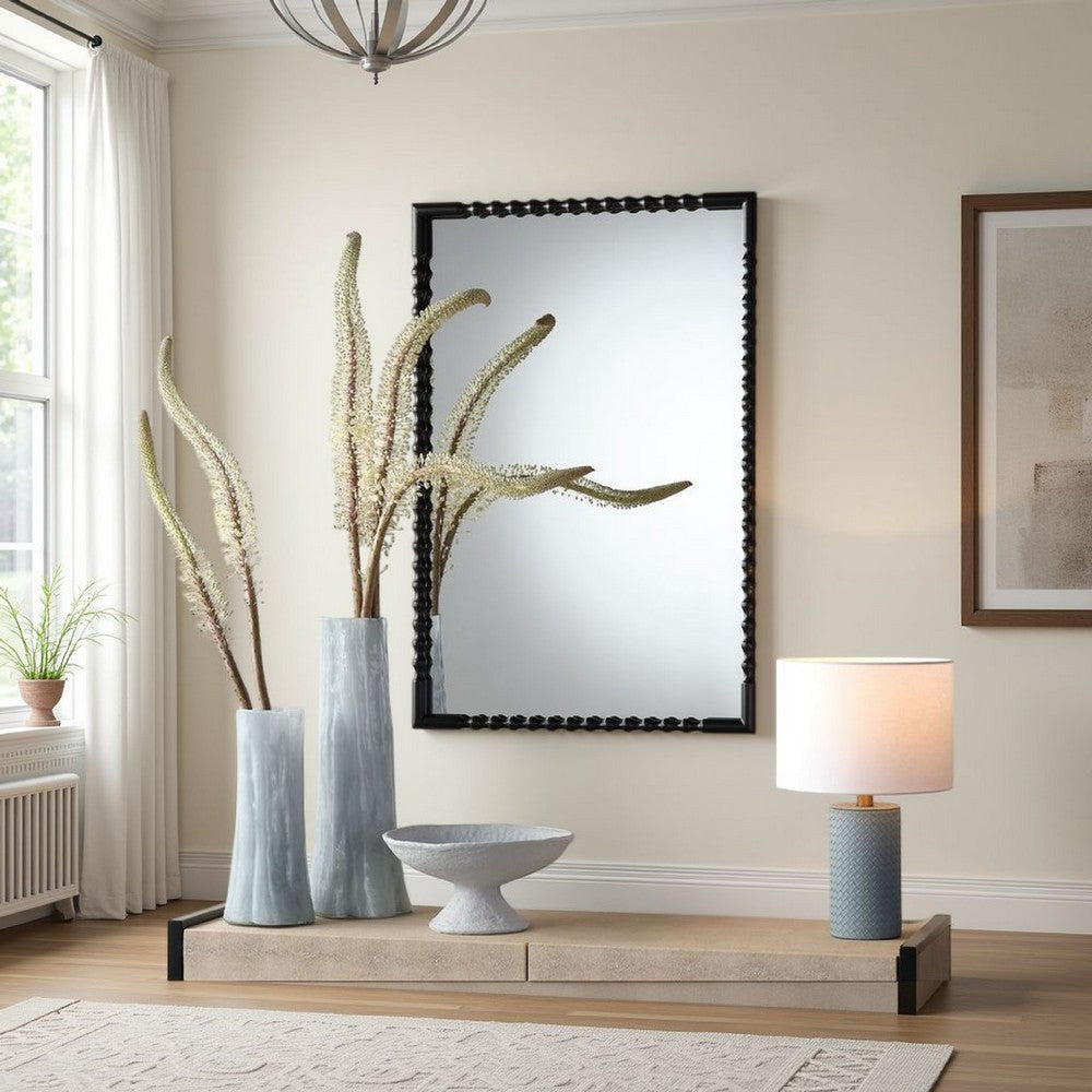Perz Accent Wall Mirror | 24x36 Rectangular Beaded Frame | Forged Iron