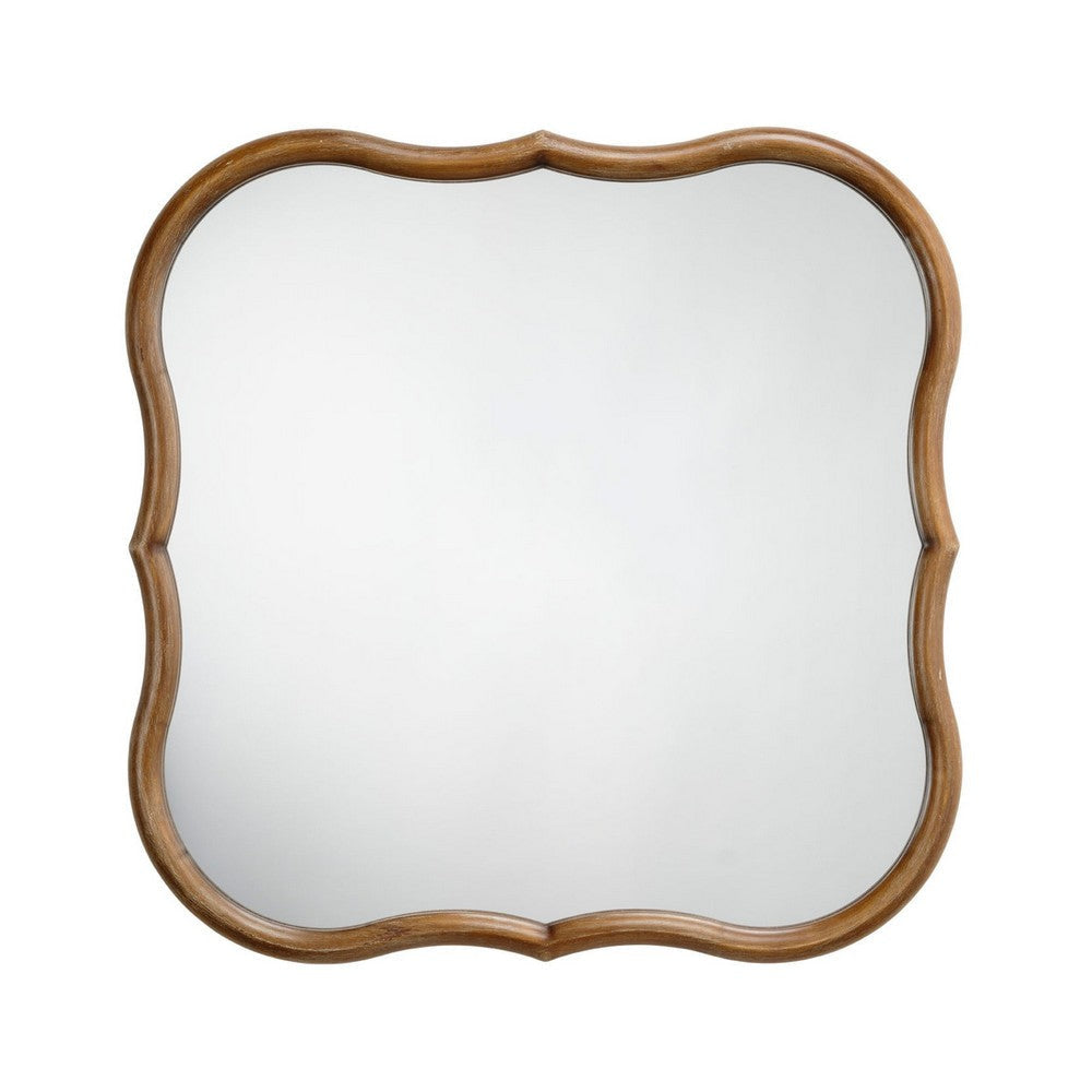 Deri Scalloped Wall Mirror | 31’’ Brown Frame | Non Beveled Edge BM334576