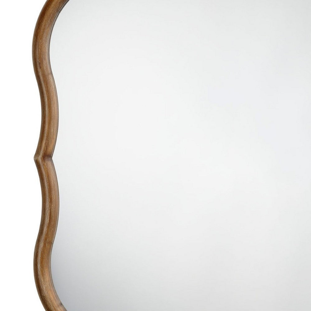 Deri Scalloped Wall Mirror | 31’’ Brown Frame | Non Beveled Edge BM334576