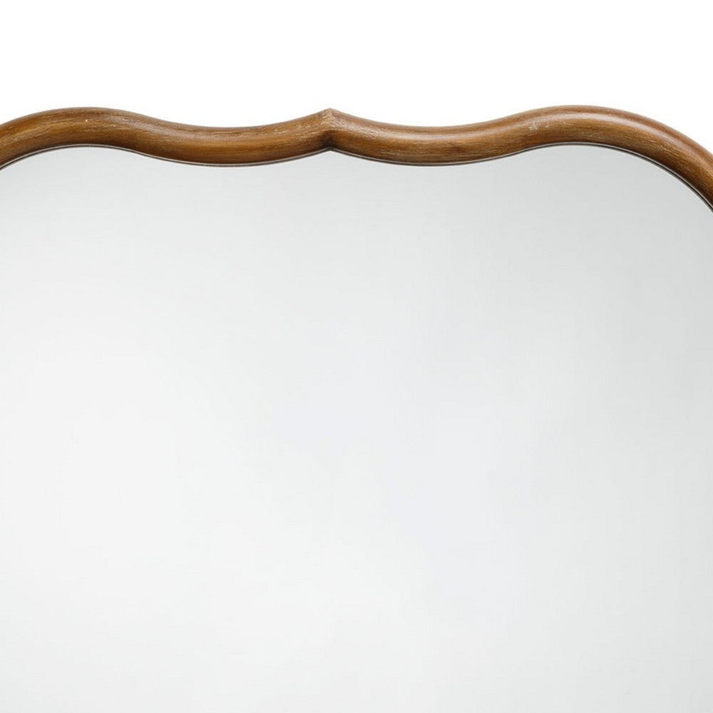 Deri Scalloped Wall Mirror | 31’’ Brown Frame | Non Beveled Edge BM334576