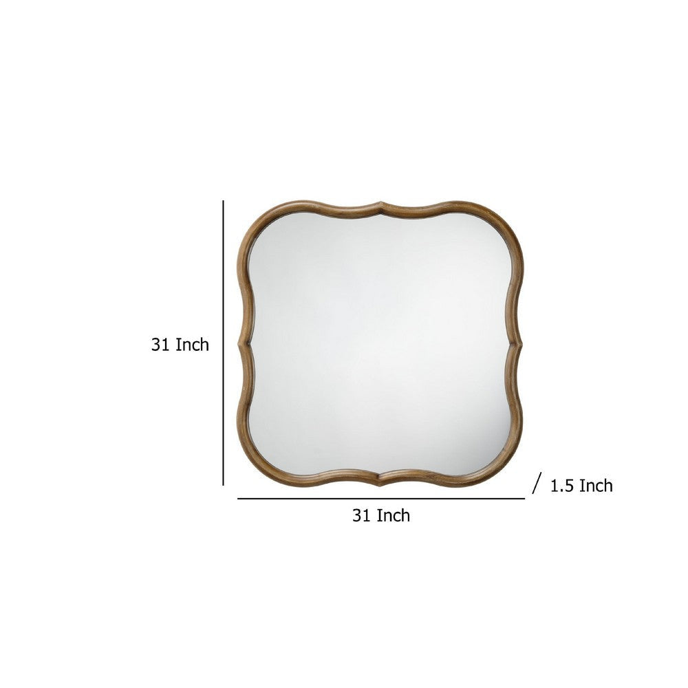 Deri Scalloped Wall Mirror | 31’’ Brown Frame | Non Beveled Edge BM334576