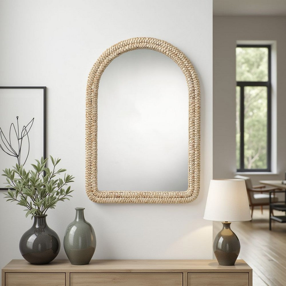 Grix Wall Mirror | 38" Brown Braided Arch Frame | Woven Cornhusk