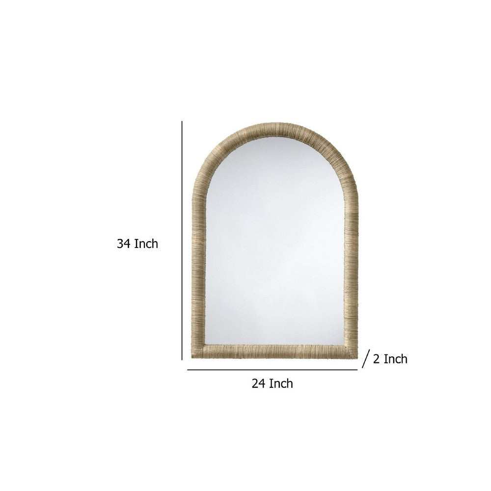 Tipz Wall Mirror | 34’’ Natural Brown Arch Frame | Woven Seagrass BM334578
