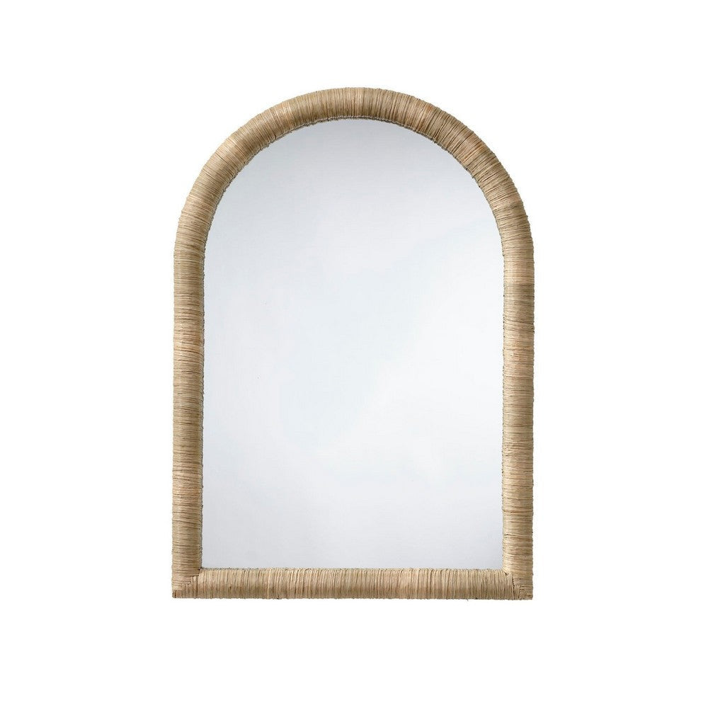 Tipz Wall Mirror | 34" Natural Brown Arch Frame | Woven Seagrass
