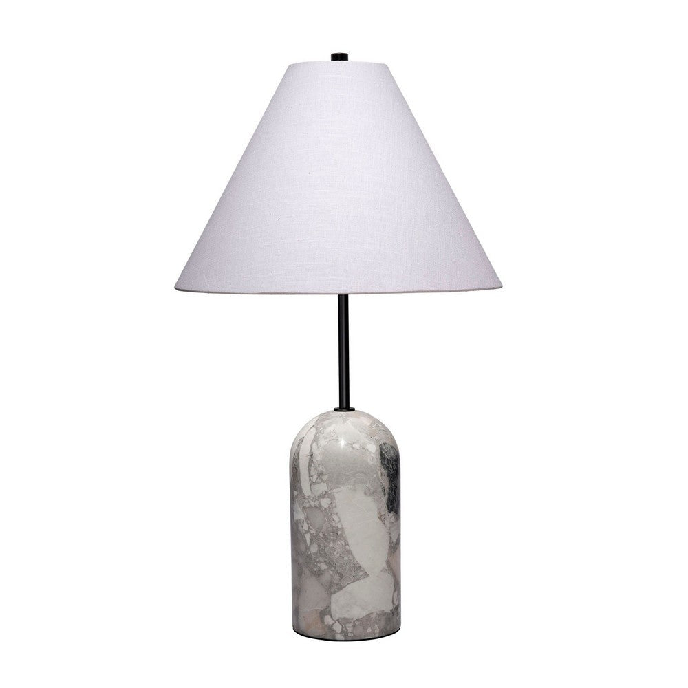 Hely Accent Table Lamp | Linen Cone Shade | Travertine Stone 28"