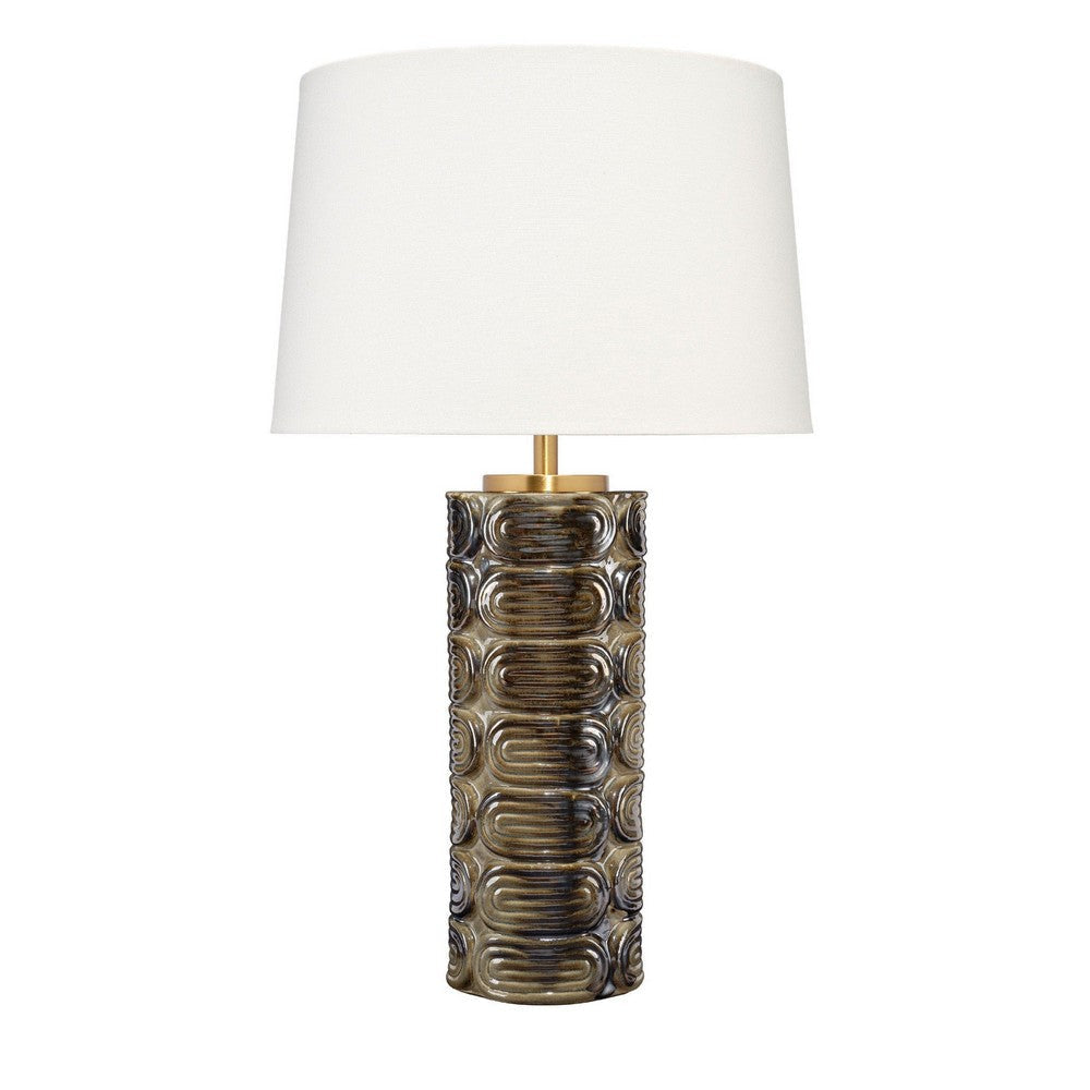 Wrix Accent Table Lamp | White Linen Shade | Ceramic Brown Base 29’’ BM334580
