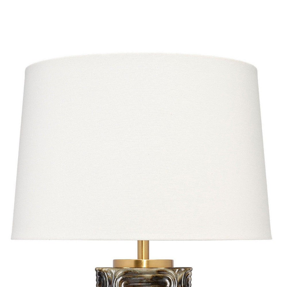 Wrix Accent Table Lamp | White Linen Shade | Ceramic Brown Base 29’’ BM334580