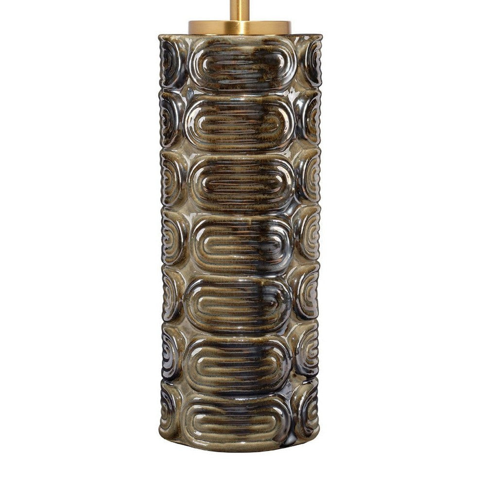 Wrix Accent Table Lamp | White Linen Shade | Ceramic Brown Base 29’’ BM334580