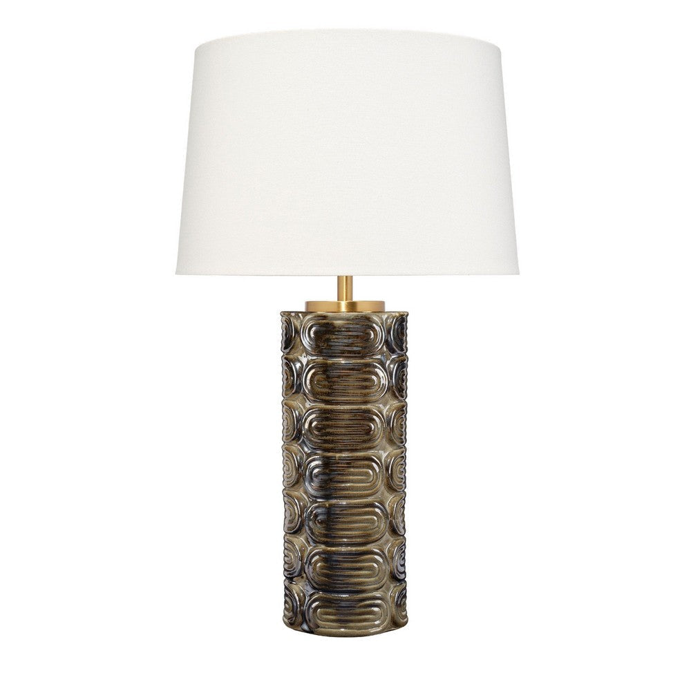 Wrix Accent Table Lamp | White Linen Shade | Ceramic Brown Base 29"