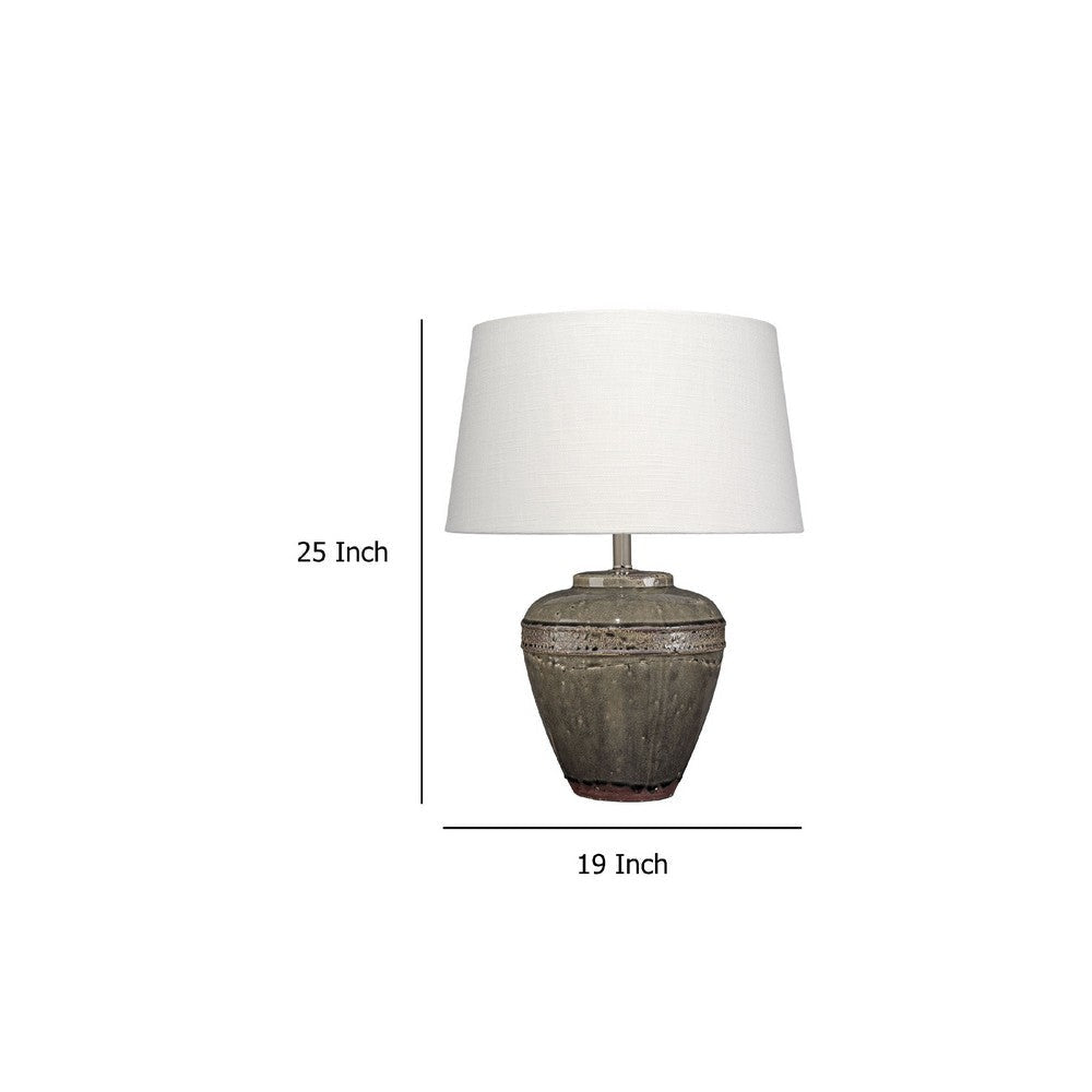 Avo Accent Table Lamp | White Linen | Antique Ceramic Design 25’’ BM334582