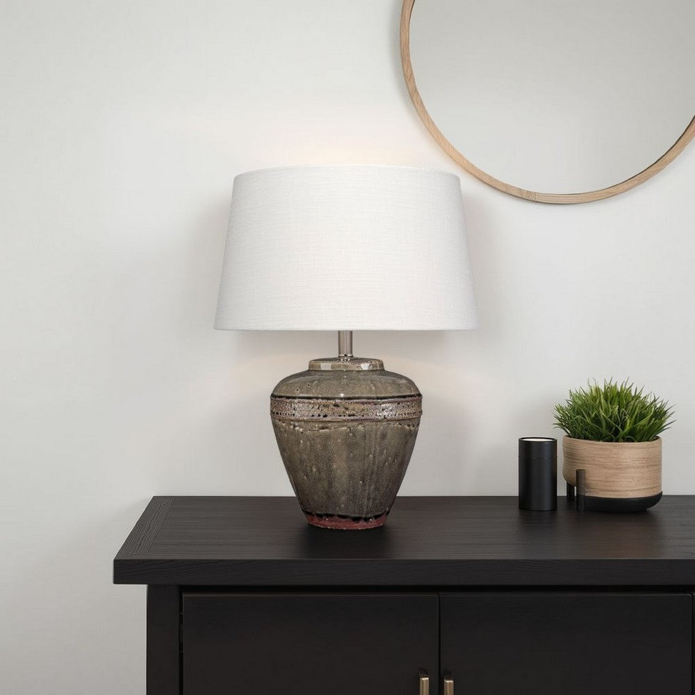 Avo Accent Table Lamp | White Linen | Antique Ceramic Design 25"