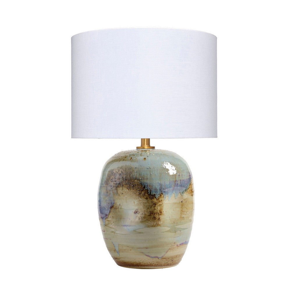 Sivy Accent Table Lamp | Linen | Round Abstract Ceramic Blue 26’’ BM334583