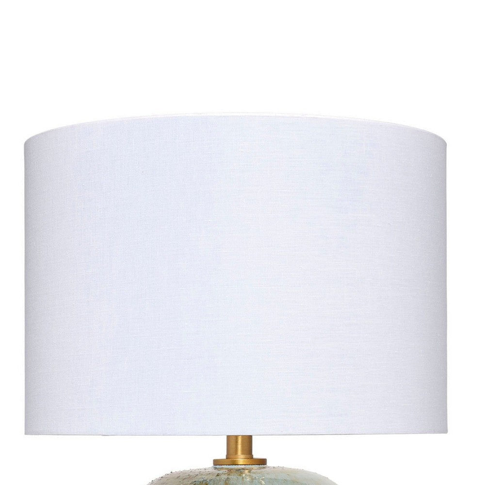 Sivy Accent Table Lamp | Linen | Round Abstract Ceramic Blue 26’’ BM334583