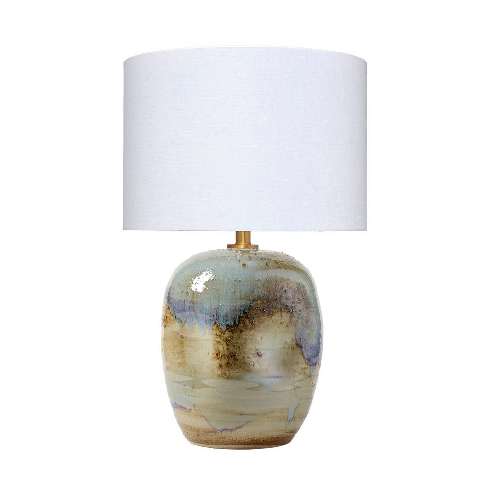 Sivy Accent Table Lamp | Linen | Round Abstract Ceramic Blue 26"