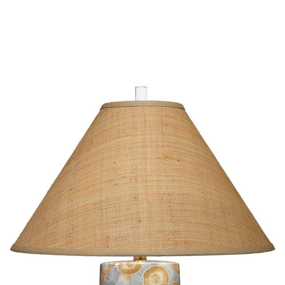 Eriy Accent Table Lamp | Brown Raffia Cone Shade | Blue Abstract 29’’ BM334584