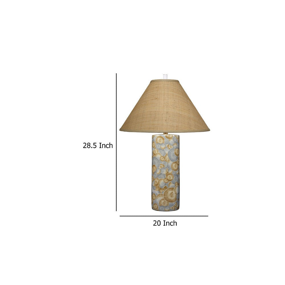 Eriy Accent Table Lamp | Brown Raffia Cone Shade | Blue Abstract 29’’ BM334584