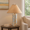 Eriy Accent Table Lamp | Brown Raffia Cone Shade | Blue Abstract 29"