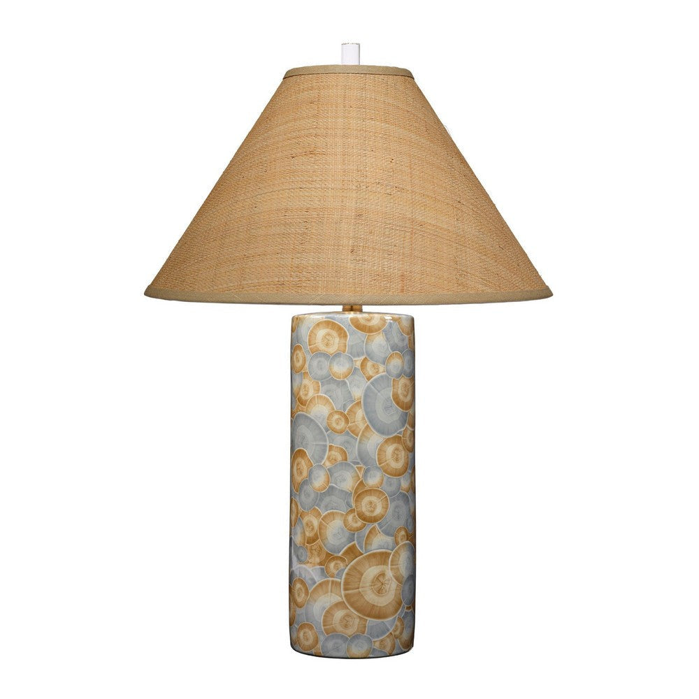 Eriy Accent Table Lamp | Brown Raffia Cone Shade | Blue Abstract 29"