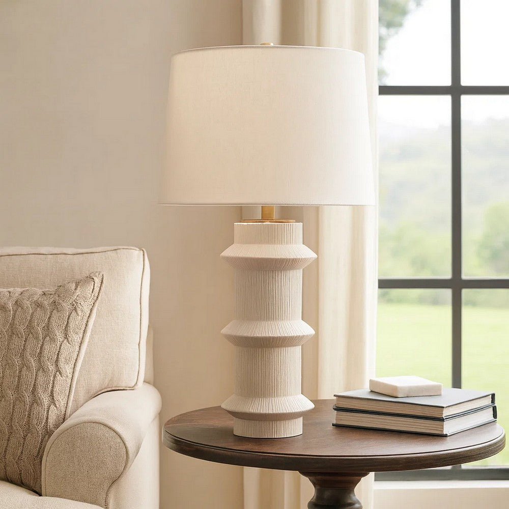 Disy Accent Table Lamp | Linen | Turned Sculptural Polyresin 30"